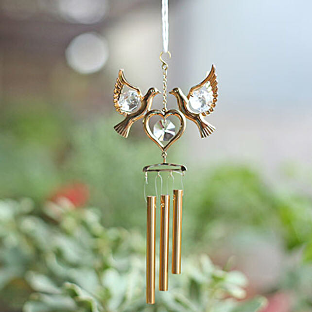 Love Birds Wind Chime Gift Bird N Heart Wind Chime Ferns N Petals
