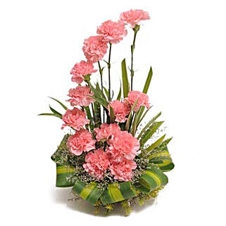 Bright Blush - Basket arrangement of 15 Pink carnations.