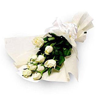 Purity - Bunch of 10 White Roses in paper packing.